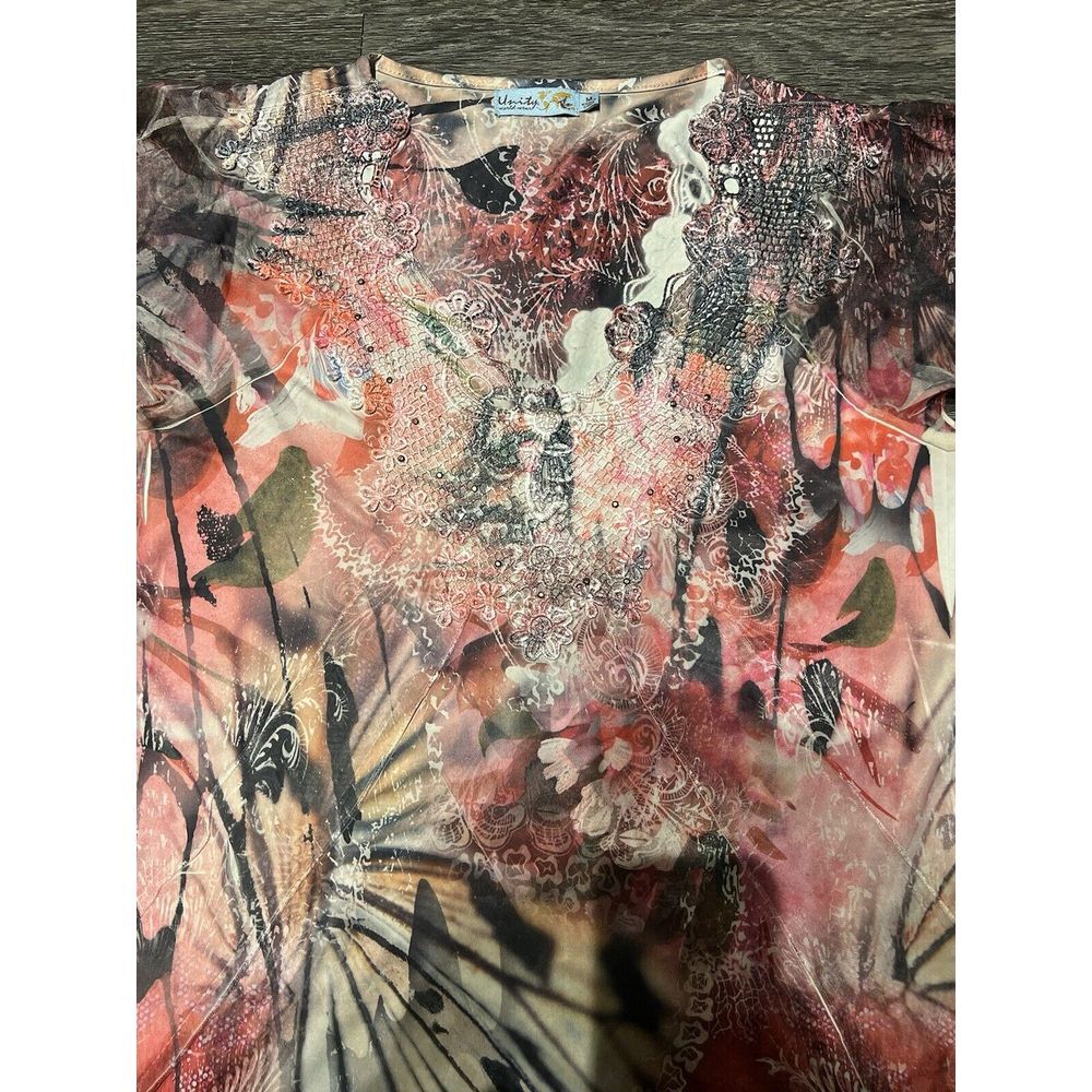 Unity World Women's Moody‎ Fairy Grunge Size M Floral Cap Sleeve Rhinestone Y2K - Picture 5 of 9